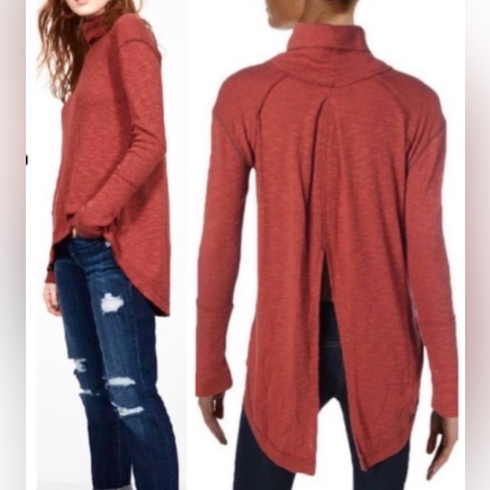 Free People We The Free "Sienna" Split Back Turtleneck Burnt Orange/Red Sz XS